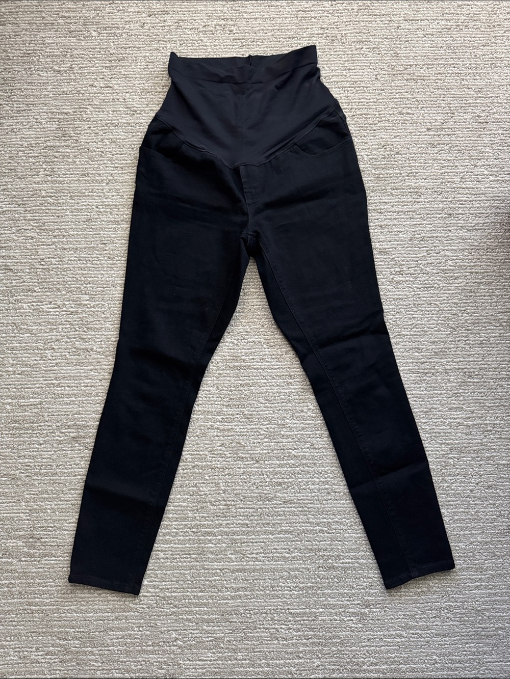Maternity Black Skinny Jeans Pants Pregnancy Over Belly Short Length Stretchy